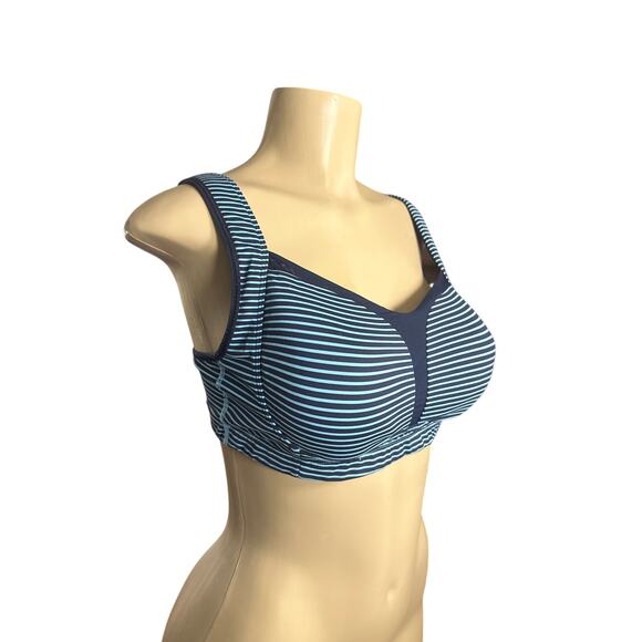 36D Lululemon Ta Ta Tamer II Hyper Stripe Blue Moon Inkwell Black Sports Bra - Picture 1 of 6